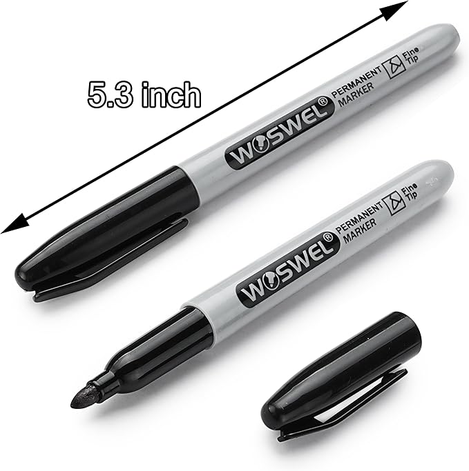 Permanent Markers Bulk 200 Pack — Black Fine Tip Waterproof Markers