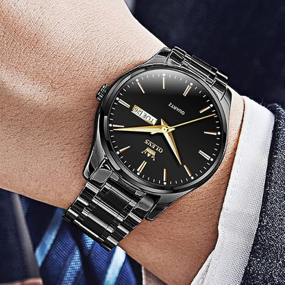 OLEVS Men's Luxury Watch Waterproof Luminous Easy Read Chronograph Watches Full Gold/White Dail/Black Face with Calendar Wristwatch