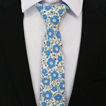 Cotton Floral Ties for Men 2.76" Men's Skinny Tie Linen Flower Printed Neck Tie for Wedding Dating Party