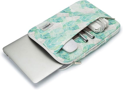 Kinmac 360° Heavy Duty Protective Laptop Computer Sleeve case Bag Cover with Handle for MacBook Pro 14 inch,14 inch-14.4 inch HP Lenovo Dell ASUS Acer Laptop (Green Leaf)