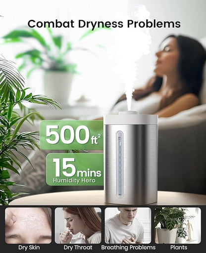 Jack & Rose Stainless Steel Humidifier, Easy to Clean, Dishwasher Safe, Cool Mist Humidifiers for Bedroom