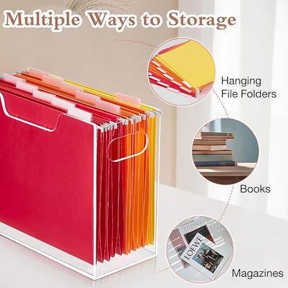 Acrylic File Folder Organizer, Clear Hanging File Organizer Portable File Holder with Handles, Desktop Letter Size File Box for Desk Home Office School -1 Pack