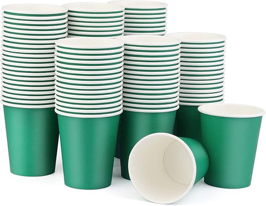 Paper Cups 8 oz 110 Pack, Disposable Paper Coffee Cups for Hot or Cold Beverage Drinking for Party, Picnic, BBQ, Travel, and Event -Green