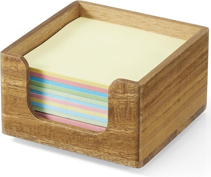 Sticky Note Holder, Acacia Wood Post It Note Dispenser for Office Desk Accessories, Self Stick Note Pad Holder, Memo Pad Holder Dispenser Organizer for School Office Desk Supplies