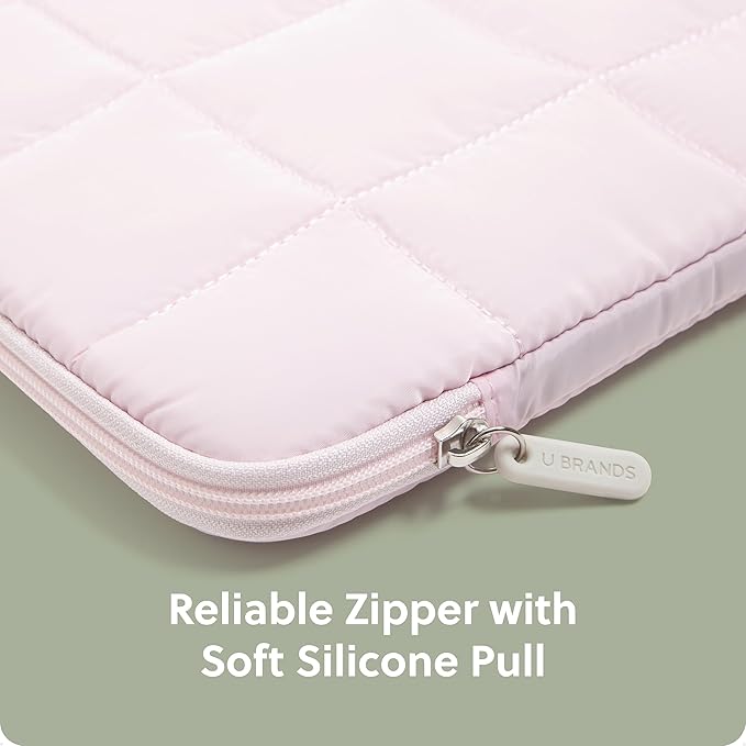 U Brands Nylon Puffer Zipping Laptop Case, 10.5" x 15" Sleeve, Computer Accessories, Cover for MacBook Pro, MacBook Air, Chromebook, HP Computer, Petal Pink