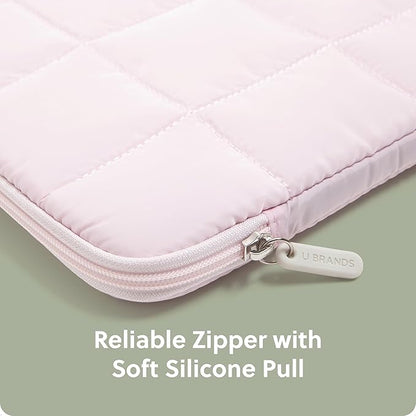 U Brands Nylon Puffer Zipping Laptop Case, 10.5" x 15" Sleeve, Computer Accessories, Cover for MacBook Pro, MacBook Air, Chromebook, HP Computer, Petal Pink