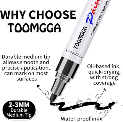 Black Paint Pens Permanent Paint Markers - 12 Pack Oil Based Marking Pens, Medium Point, Quick Drying and Waterproof for Rock Painting Car Tyre Metal, Plastic, Canvas, Wood