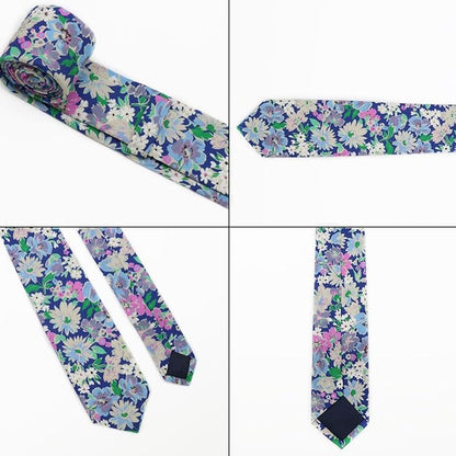 Cotton Floral Ties for Men 2.76" Men's Skinny Tie Linen Flower Printed Neck Tie for Wedding Dating Party