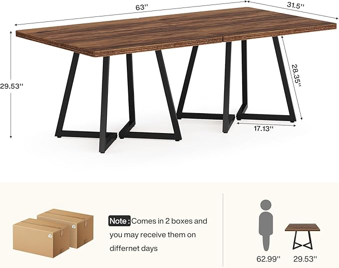 Tribesigns 31.5" Square Conference Table Set of 2, 63" Industrial Office Meeting Table for 4-6 People, Business Podcast Furniture with Metal Base for Small Spaces, Office Conference, Brown & Black