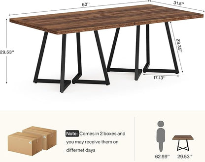 Tribesigns 31.5" Square Conference Table Set of 2, 63" Industrial Office Meeting Table for 4-6 People, Business Podcast Furniture with Metal Base for Small Spaces, Office Conference, Brown & Black