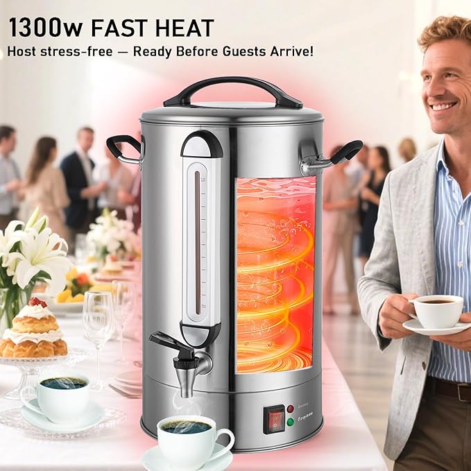 Commercial Coffee Urn | 120 Cup Large Coffee Maker | 20L Stainless Steel Commercial Coffee Machine Quick Brew 1300W | Hot Coffee Warmer Dispenser Double Wall Percolator for Catering, Offices, Church