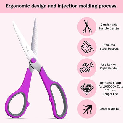 Scissors Set of 24-Pack, Rkqoa 8" All Purpose Pure Black Scissors - Thick Sharp Shears for Office School Sewing Craft Supplies, Classroom Must have, High/Middle School Student Teacher Scissor Bulk