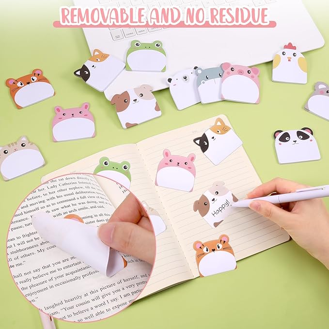 Cute Sticky Notes - 24 Pcs, 720 Sheets, 12 Animal Designs for Party Bags & Favors