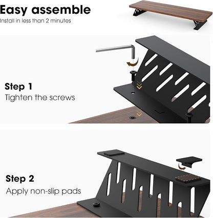Fenge Dual Monitor Stand Riser, 42.5 Inch Desk Top Shelf for 2 Monitors, Computer Stands for Desk, Wood & Steel Desktop Riser for Laptop, PC, Printer