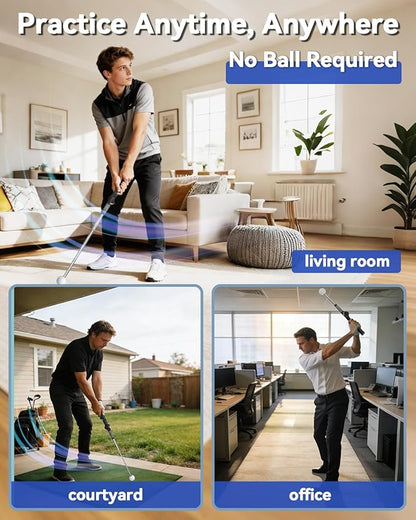 Retractable Golf Swing Training Aid with Click Sound, Right-Handed Golfs Grip Trainer for Tempo & Rhythm, Warm-Up Swing Stick for Chipping & Hitting, Portable Golf Accessories for Men