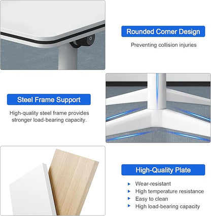 Conference Table,Folding Conference Table with Silent Wheels,Rectangular Business Conference Room Table,for Reception Offices Classrooms Meeting Training Room (8, White, 55.1in)