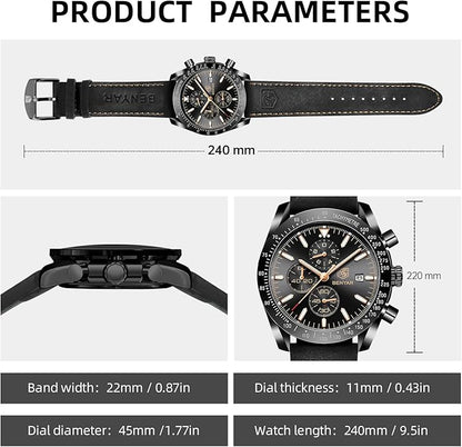 BY BENYAR Watch for Men Analog Quartz Chronograph Waterproof Luminous Designer Mens Wrist Watches Business Work Sport Casual Dress Watch with Silicone Strap Elegant Gifts for Men