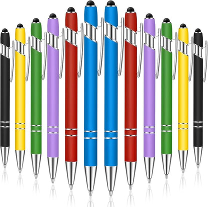 Tenare 12 Pieces Ballpoint Pen with Stylus Tip, 1.0 mm Black Ink Metal Pen 2 in 1 Stylus Pen for Touch Screens, Stylus Ballpoint Pen(Bright Color)