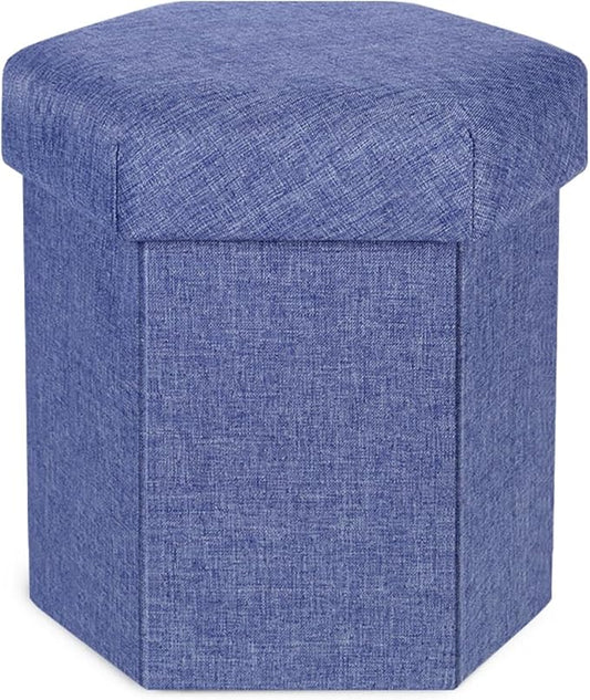 Storage Ottoman,Folding Ottomans with Storage,Linen Ottoman Foot Rest,Foot Stool with Thicker Foam Padded for Living Room,Bedroom,Office,Dorm,287 lb Load Capacity,14x14x13in,Blue