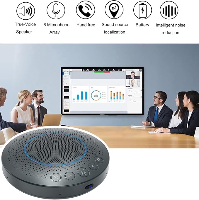 BluePod Conference Speakerphone, Bluetooth and USB Conference Microphone & Speaker, VoiceLoc and VoiceCap Function with 6 Omnidirectional Microphones, for Meeting Room or Home Office