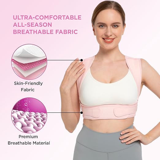Vicorrect Posture Corrector for Women and Men, Adjustable Upper Back Brace for Clavicle Support and Providing Pain Relief from Neck, Shoulder, and Upper Back (Pink, Large/XLarge)