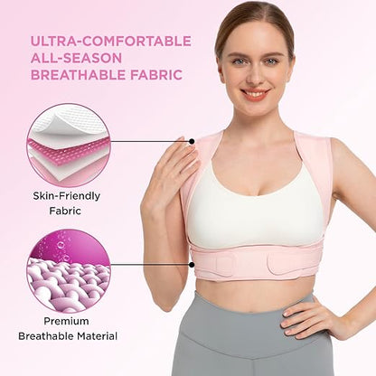 Vicorrect Posture Corrector for Women and Men, Adjustable Upper Back Brace for Clavicle Support and Providing Pain Relief from Neck, Shoulder, and Upper Back (Pink, Large/XLarge)