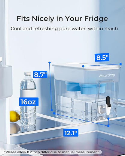 Waterdrop Alkaline 40 Cup Dual Filter Dispenser, 8X Faster Filtration, 200-Gallon Lifespan, Water Filter Dispenser for Home/Office, 2 Replacements, Reduces Chlorine, White