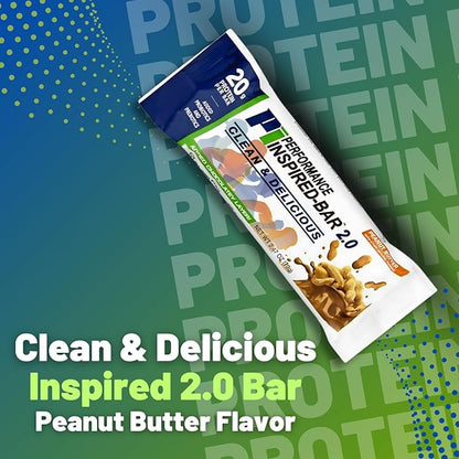 Performance Inspired Nutrition - Protein Bar 2.0 – Contains - 20G Protein - 6G Fiber - 4g MCTs - 1 Billion CFU Probiotics – 1G Prebiotics - G Free – BIG 70g Bar - Peanut Butter - 12Ct. Box