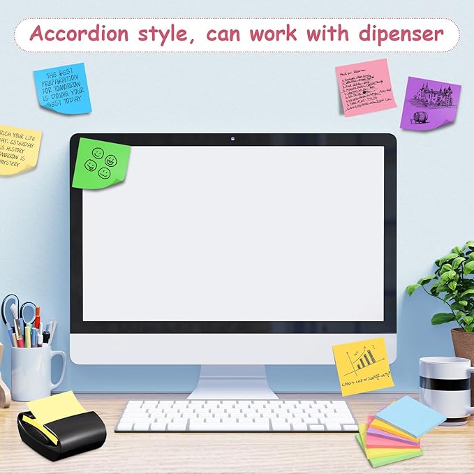 64 Pads Pop Up Sticky Notes, Accordion Sticky Notes 3x3 Refills 8 Bright Color Post Stickies Bulk Adhesive Memo Pad Colorful Popup Notes for Dispenser Home Office Meeting Work School Supplies