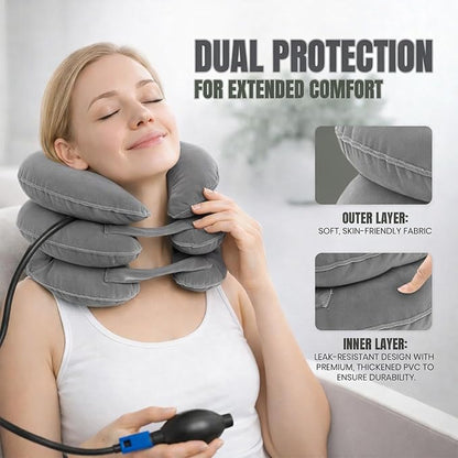 Neck Stretcher, Cervical Traction Device, Neck Traction Device for Neck Pain Relief, Adjustable Inflatable Neck Stretcher Cervical Traction and Neck Brace, Neck Decompression Home Use (Gray)