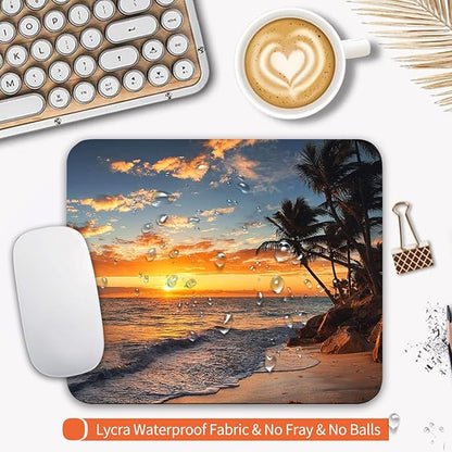Square Mouse Pad Beach Sunset, Personalized Premium-Textured Custom Mouse Mat Design, Washable Mousepad Cloth, Non-Slip Rubber Base Computer Mouse Pads for Wireless Mouse