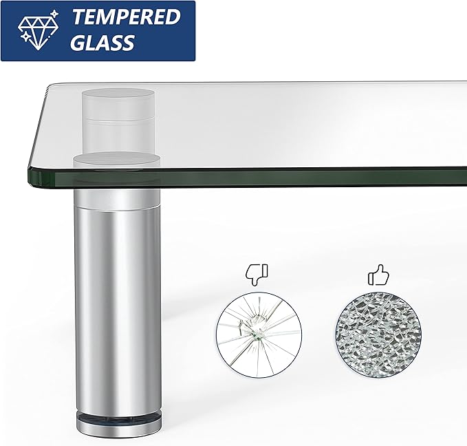 FITUEYES Monitor Stand –Adjustable Glass Computer Monitor Riser, Clear Desktop Stand for Laptop TV Computer Screen, Desk Organization, Office Supplies, DT103814GC, 4Pack