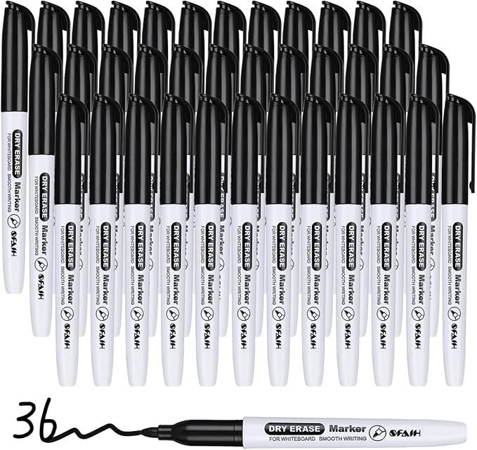 SFAIH Fine Tip Dry Erase Markers - 36 Pack Black Whiteboard Markers for Offices & Schools Classroom, Low-Odor White Board Markers Bulk, Non-Toxic Easy Clean