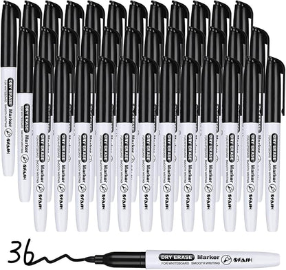 SFAIH Fine Tip Dry Erase Markers - 36 Pack Black Whiteboard Markers for Offices & Schools Classroom, Low-Odor White Board Markers Bulk, Non-Toxic Easy Clean