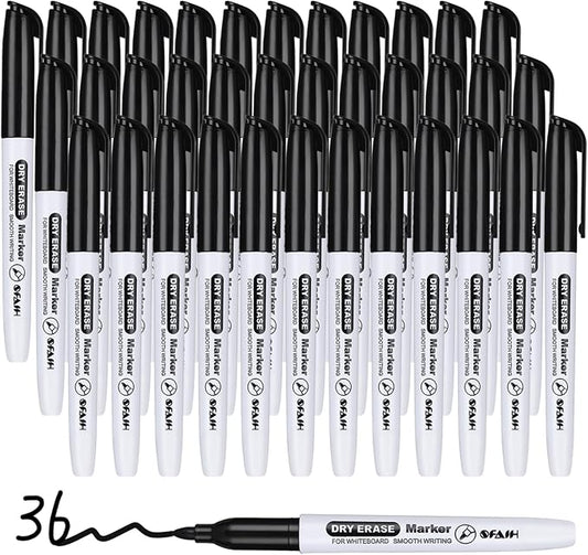 SFAIH Fine Tip Dry Erase Markers - 36 Pack Black Whiteboard Markers for Offices & Schools Classroom, Low-Odor White Board Markers Bulk, Non-Toxic Easy Clean