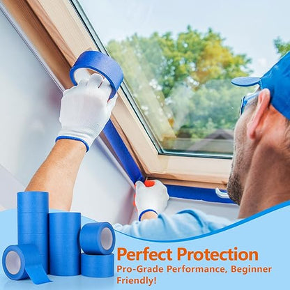 NEOACT 10 Rolls Blue Painters Tape 3 Inches x 55 Yards(550 Yards Total),Multi-Surface Masking Tape Bulk Blue Wide Roll,No Residue Painters Tape for Wall Painting,Home Improvement