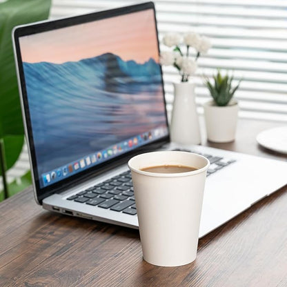 100 Pack Paper Cups, 8 oz Disposable Coffee Cup, White Paper Cups, Hot Beverage Drinking Cup for Parties, Travel, and Events