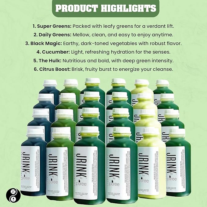 JRINK by Purée Advance Juice Cleanse,Cold Pressed Detox Drink with Organic 4 Day-Healthy Vegetable and Fruit Juice, Frozen Pressed Juice Cleanse, 24 Bottles, 16oz Each