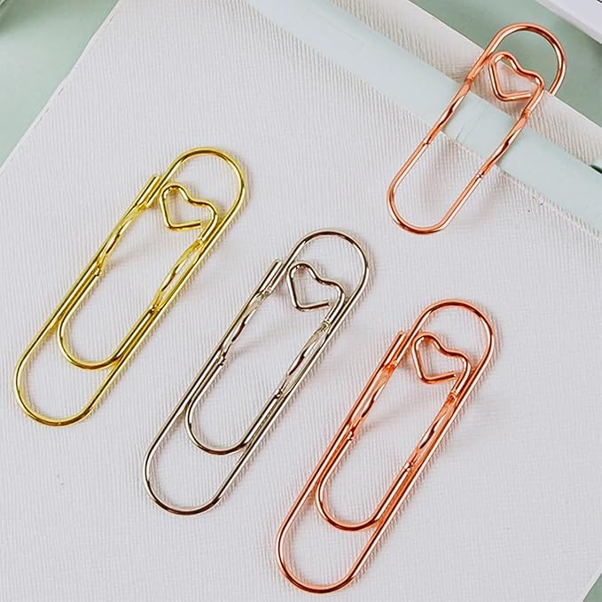 Metal Pencil Clips, 6pcs 3 Colors Heart Pen Clip Metal Pencil Clips Multifunctional Rose Gold Silver Carbon Steel Paperc, Heart Pen Clip for Notebook, for Notebooks and Papers (30PCS)