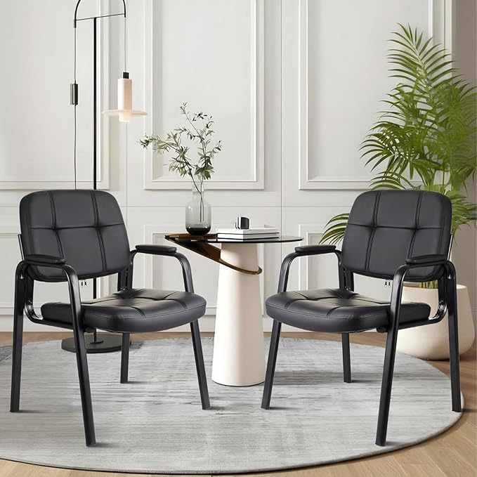 CLATINA Waiting Room Guest Chair with Bonded Leather Padded Arm Rest for Office Reception and Conference Desk Black 6 Pack