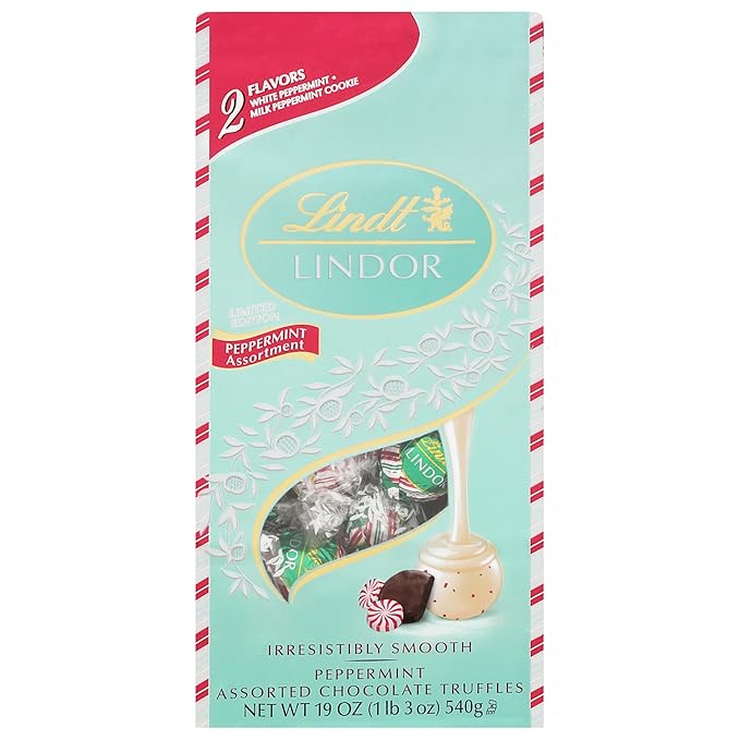 Lindt LINDOR Holiday Assorted Peppermint Chocolate Truffles, 19 oz. Bag