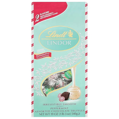 Lindt LINDOR Holiday Assorted Peppermint Chocolate Truffles, 19 oz. Bag