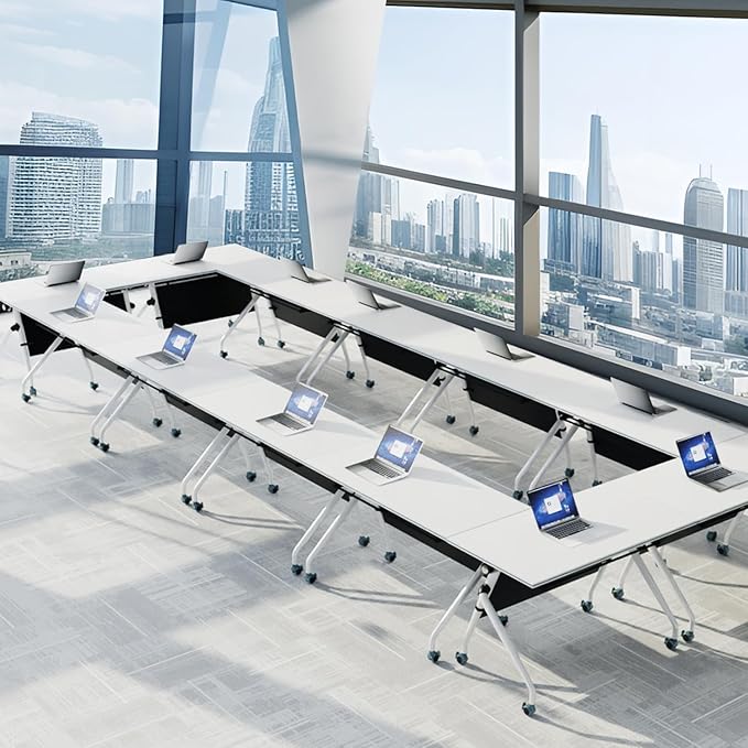 Folding Conference Table,Mobile Conference Room Tables with Wheels,Large Seminar Meeting Table for 10,Flip Top Mobile Training BusinessTable,Modern Seminar Podcast Tables for Office,Classroom(4)