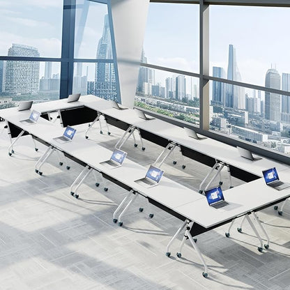 Folding Conference Table,Mobile Conference Room Tables with Wheels,Large Seminar Meeting Table for 10,Flip Top Mobile Training BusinessTable,Modern Seminar Podcast Tables for Office,Classroom(4)