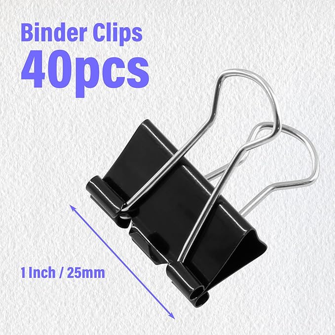 40 Pack Metal Paper Clips, Small, Medium & Large Size - 1 Inch/25mm - Black - Ideal for Office, School and Home