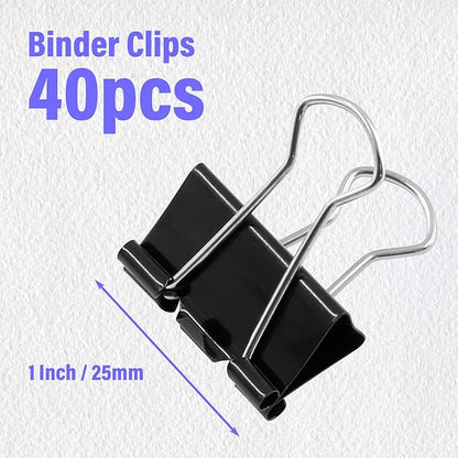 40 Pack Metal Paper Clips, Small, Medium & Large Size - 1 Inch/25mm - Black - Ideal for Office, School and Home