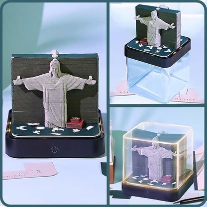 3D Time Piece Calendar 2026 DIY Calendars Tear Away Carving Art 3D Memo Pad Calendar With LED Lights sculpture artsy pads calendar notepad for Desktop Decor-Jesus