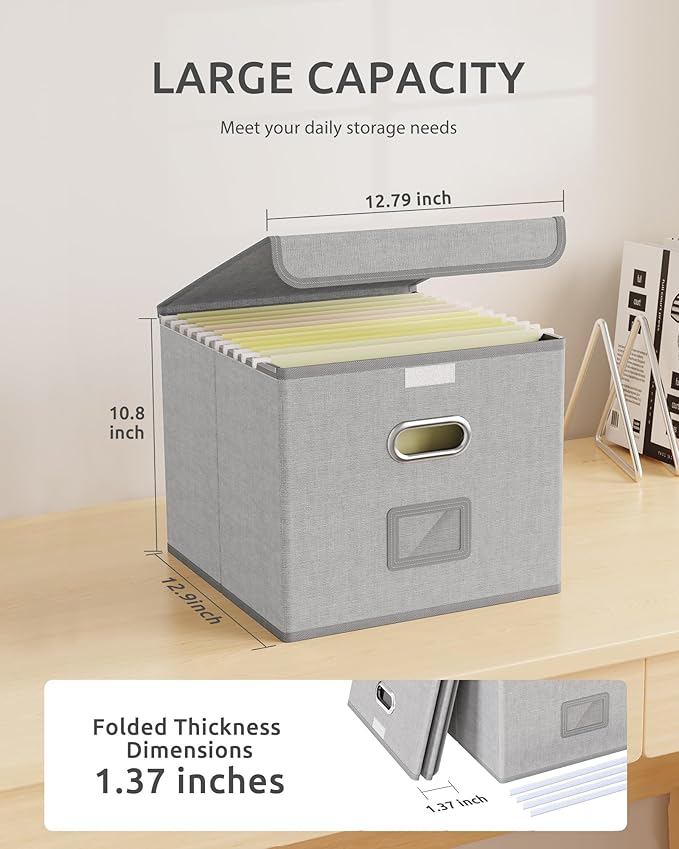 Oterri File Organizer, Small Cabinet for Letter Folders, Gray-White Portable Filing Box, Collapsible for Office/Decor/Home - 1 Pack (Without Folders)