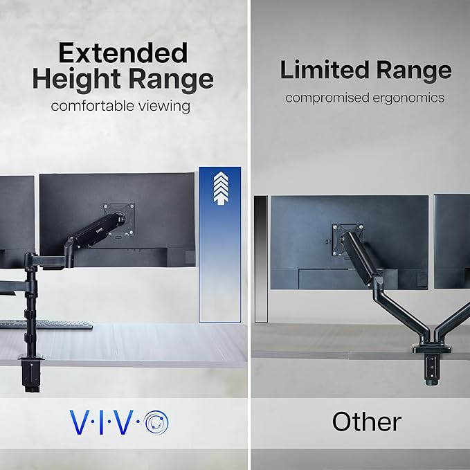 VIVO 17 to 32 inch Dual Pneumatic Monitor Mount, 2 Pneumatic Arms, Adjustable Swivel, Rotation, Heavy Duty VESA Desk Stand with C-clamp, Grommet, Max VESA 100x100, Black, STAND-V002K