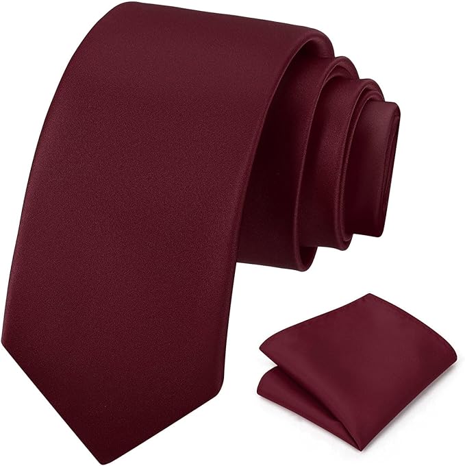 PenSee Men's Tie Set Solid Pure Color 3.15" (8CM) Classic Formal Plain Necktie and Pocket Square Set For Men